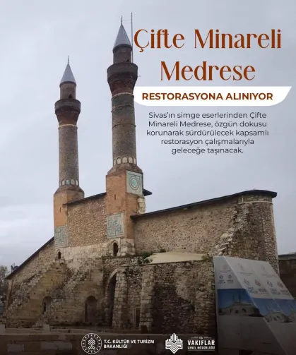 Çifte Minareli Medresede Restorasyona Alınıyor
