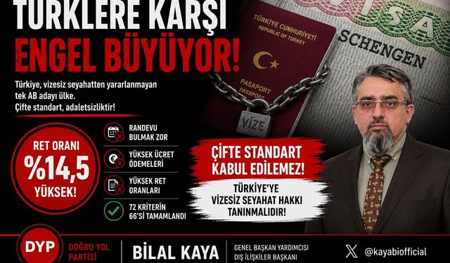 DOĞRU YOL PARTİSİ GENEL BAŞKAN YARDIMCISI DIŞ İLİŞKİLER BAŞKANI BİLAL KAYA: “TÜRK VATANDAŞLARINA UYGULANAN SCHENGEN ENGE