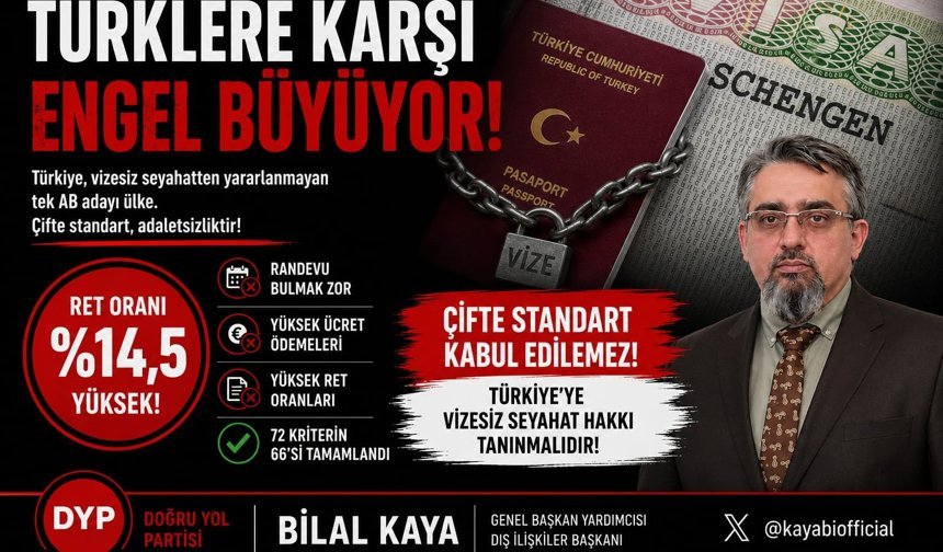 DOĞRU YOL PARTİSİ GENEL BAŞKAN YARDIMCISI DIŞ İLİŞKİLER BAŞKANI BİLAL KAYA: “TÜRK VATANDAŞLARINA UYGULANAN SCHENGEN ENGE